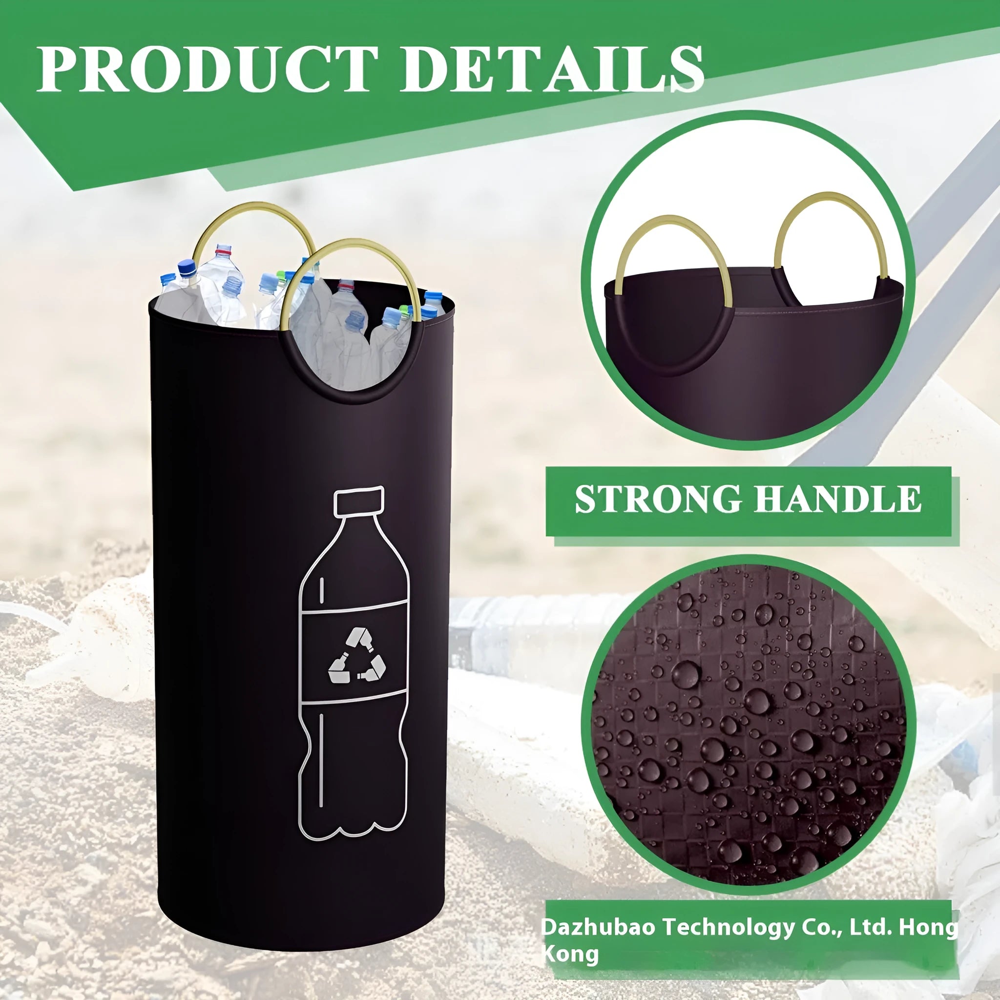 Portable round plastic trash can with 38x72cm dimensions for office and outdoor use