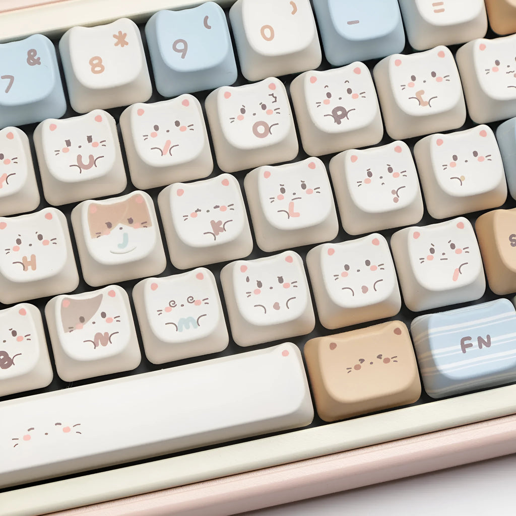 Sea Salt Cat PBT sublimation key cap set showing March past character design on mechanical keyboard