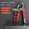Adjustable spring grip hand exerciser with electronic counter display in orange colour