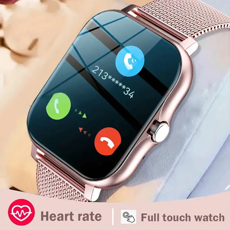 Smart watch with colour touch screen and silicone strap, showing Bluetooth call interface.