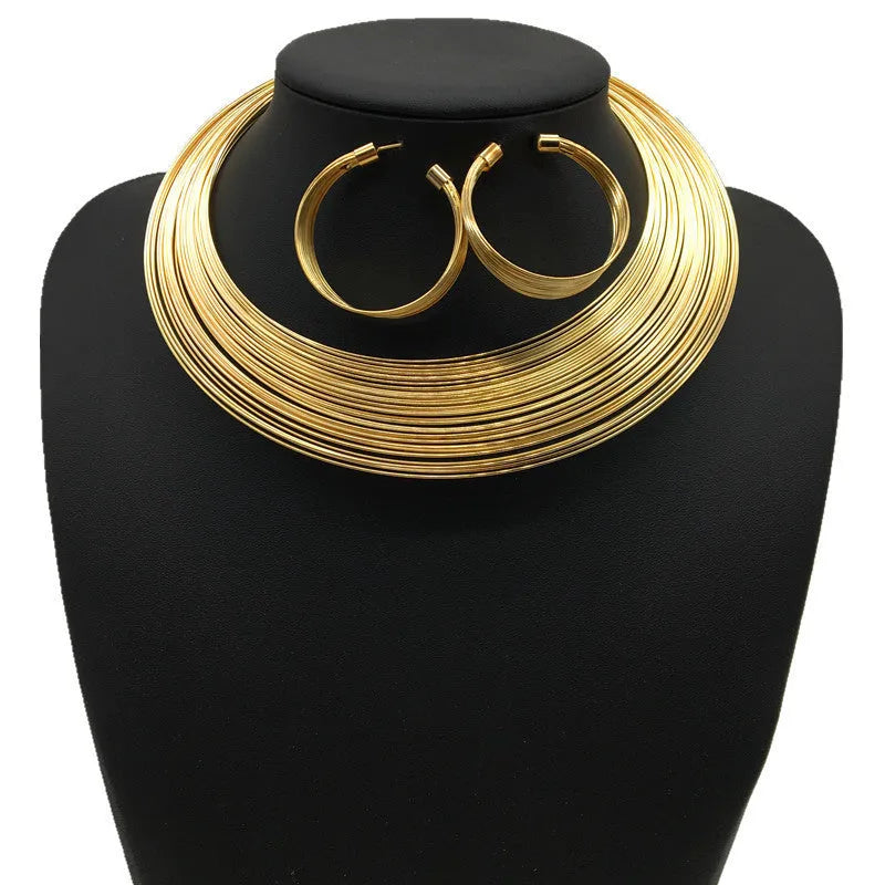 Nigeria bride necklace set alloy gold silver earrings necklace hand accessories