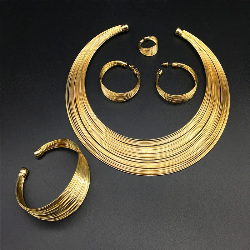Nigeria bride necklace set alloy gold silver earrings necklace hand accessories