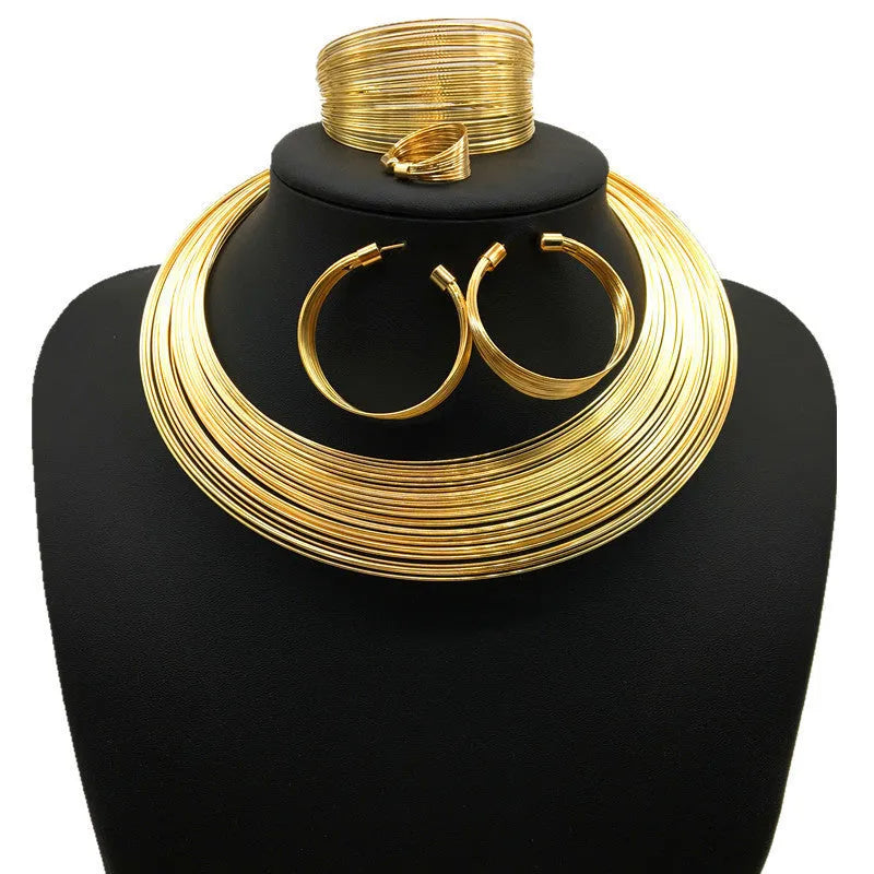 Nigeria bride necklace set alloy gold silver earrings necklace hand accessories