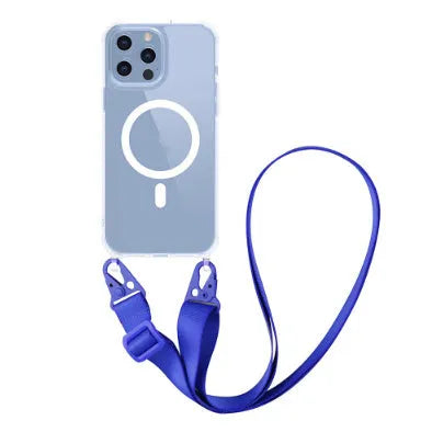 Magnetic one-piece lanyard crossbody transparent phone case for Apple iPhone, black colour