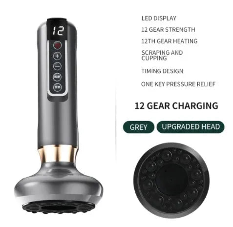 Green electric vacuum cupping massager device with suction cups and USB charger.