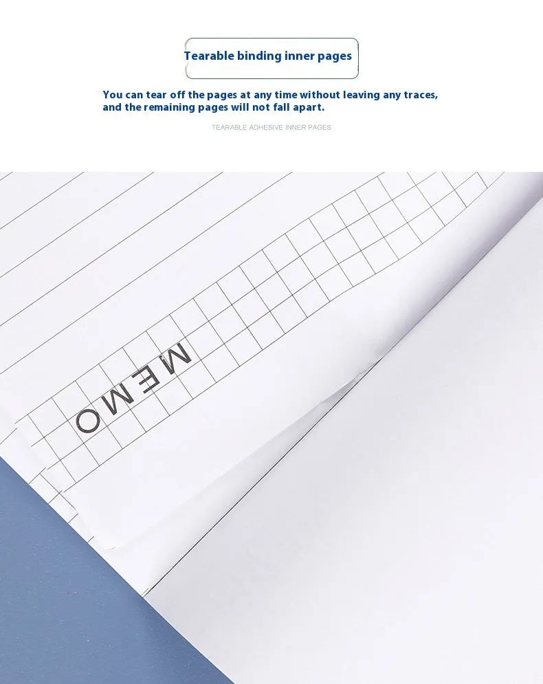 A4 tearable meeting minutes notebook with grid paper and wireless adhesive binding in assorted colours