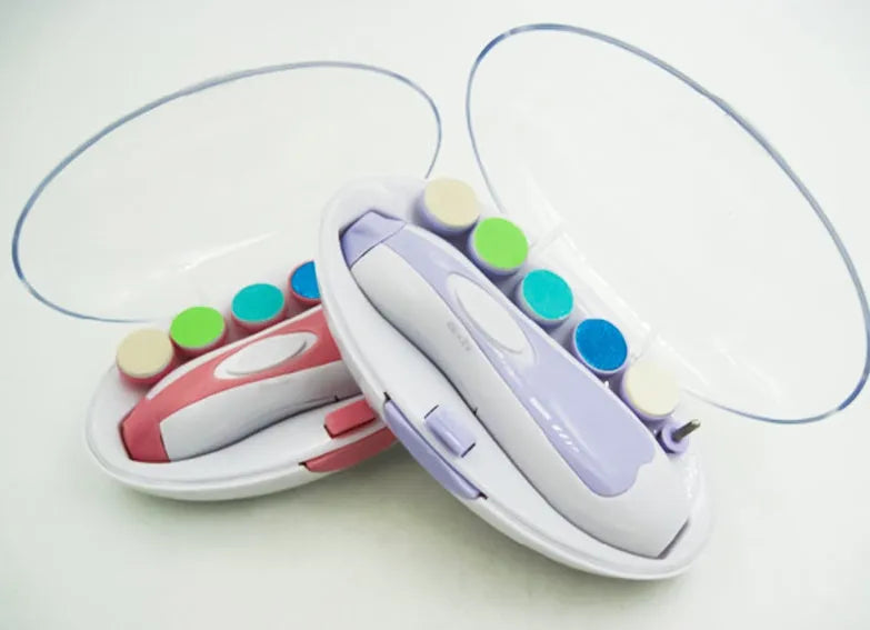 Ultra-quiet baby electric nail polisher manicure kit with night light in assorted colours.