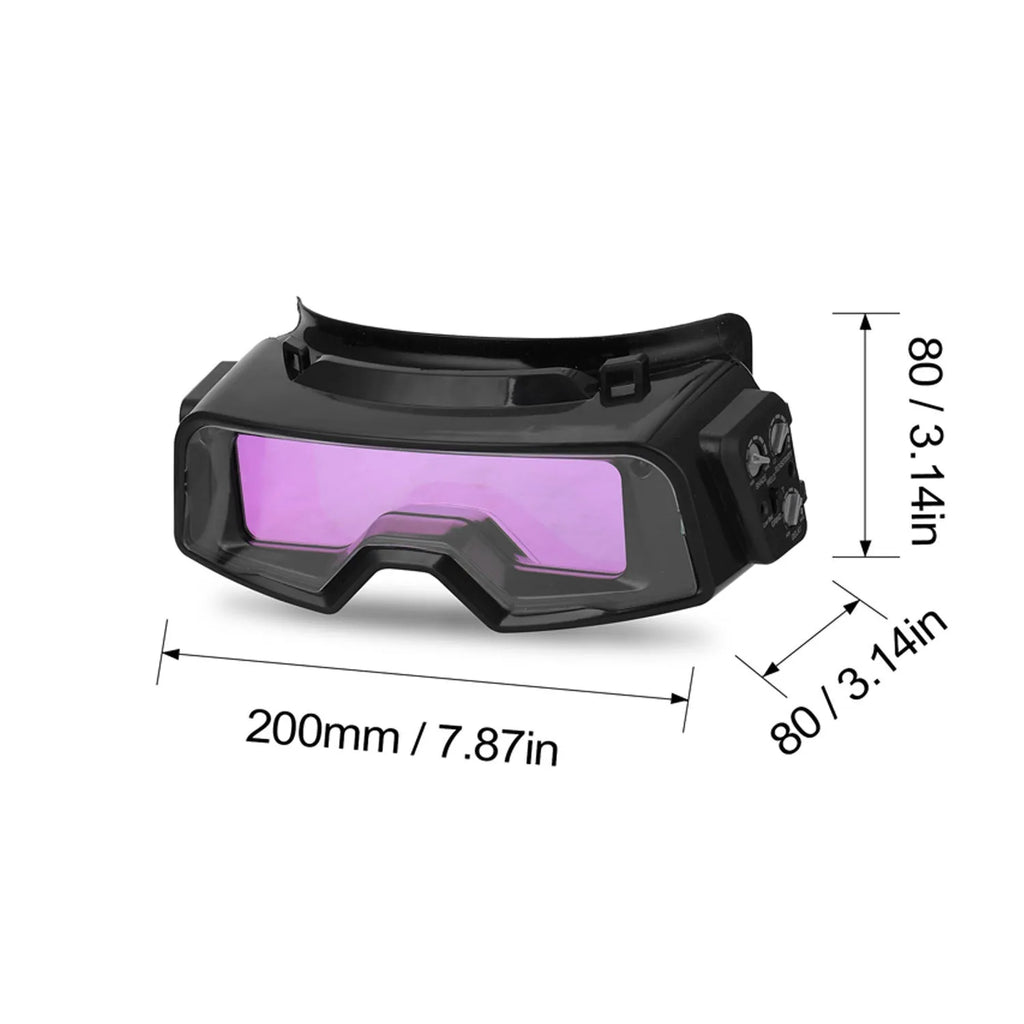 Black automatic darkening welding mask glasses with 122.5x35mm viewing area for arc welding protection