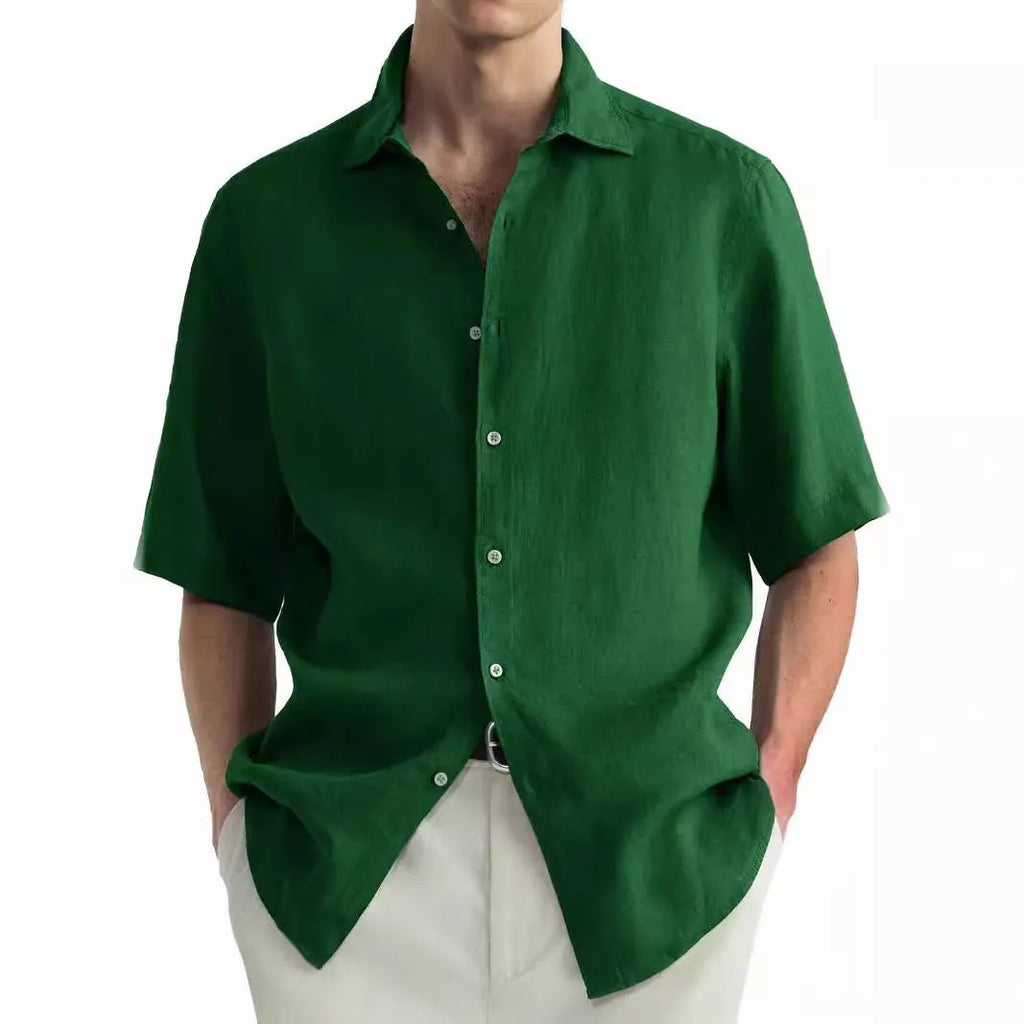Men's green washed cotton casual shirt with regular fit cardigan style