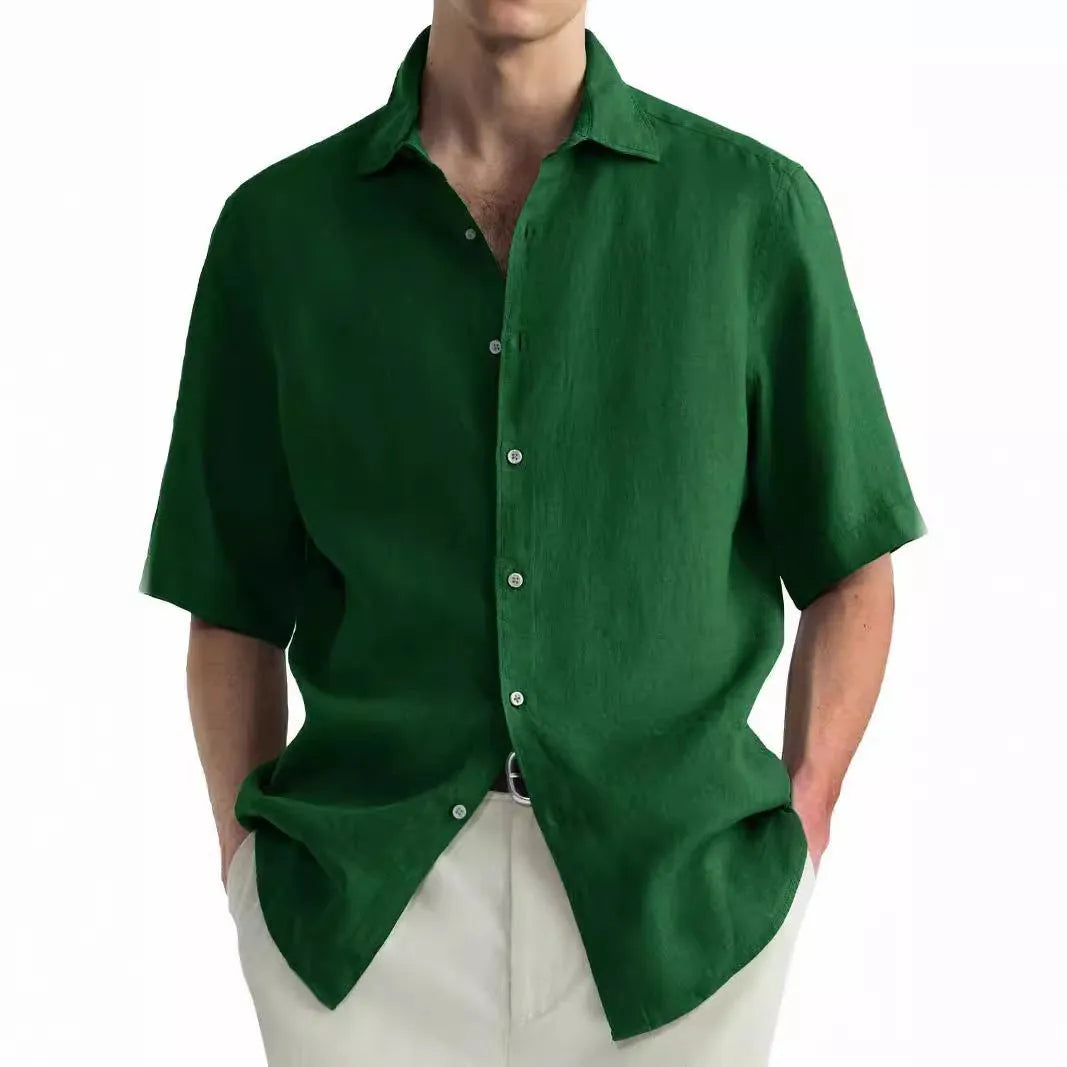 Men's green washed cotton casual shirt with regular fit cardigan style