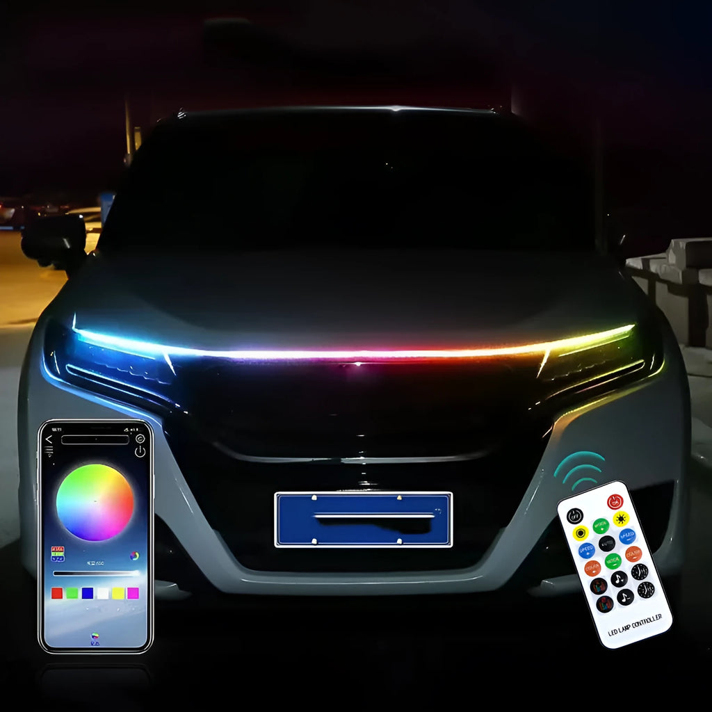 Automotive engine cover LED light strip in white, red, blue or colourful streamer modes for General Motors vehicles