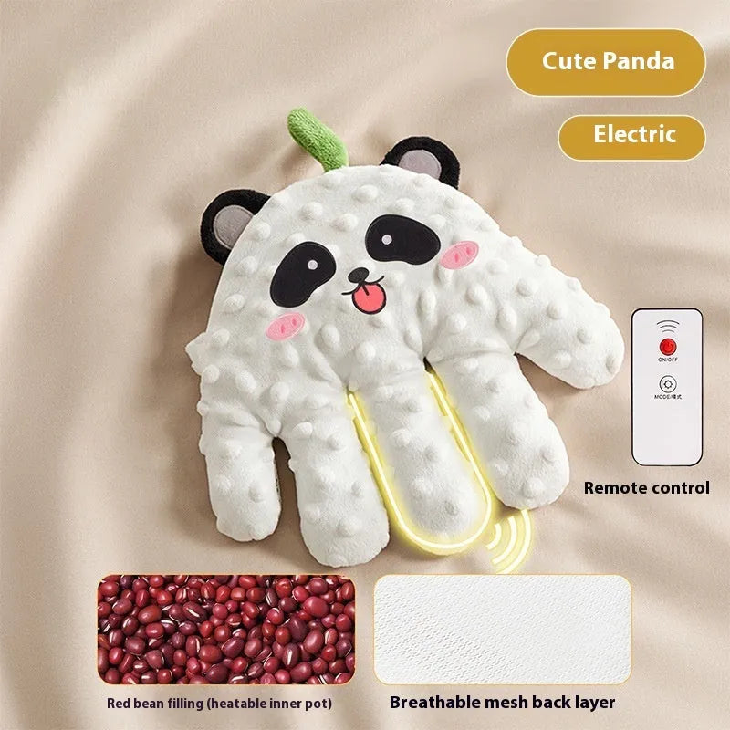 Electric pat shock big palm doll in cute panda style with remote control and charging cable on a neutral background