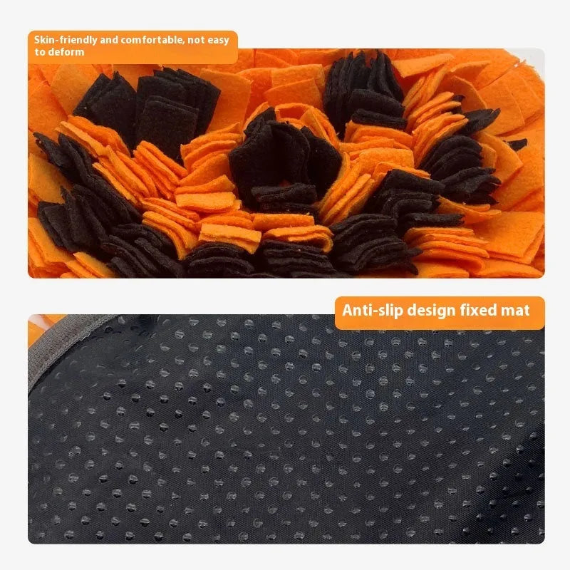 Orange polar fleece pet slow feed scent mat measuring 25cm by 34cm for dog and cat training