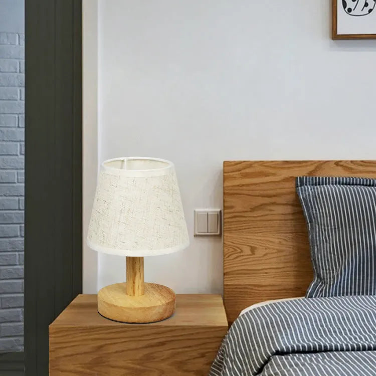 Vintage pleated jute and linen table lamp with bamboo holder and USB charging cable