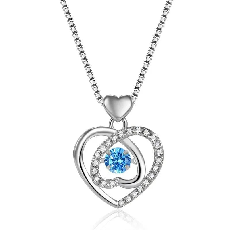 Blue diamond geometric heart pendant necklace and bracelet set on electroplated copper chain