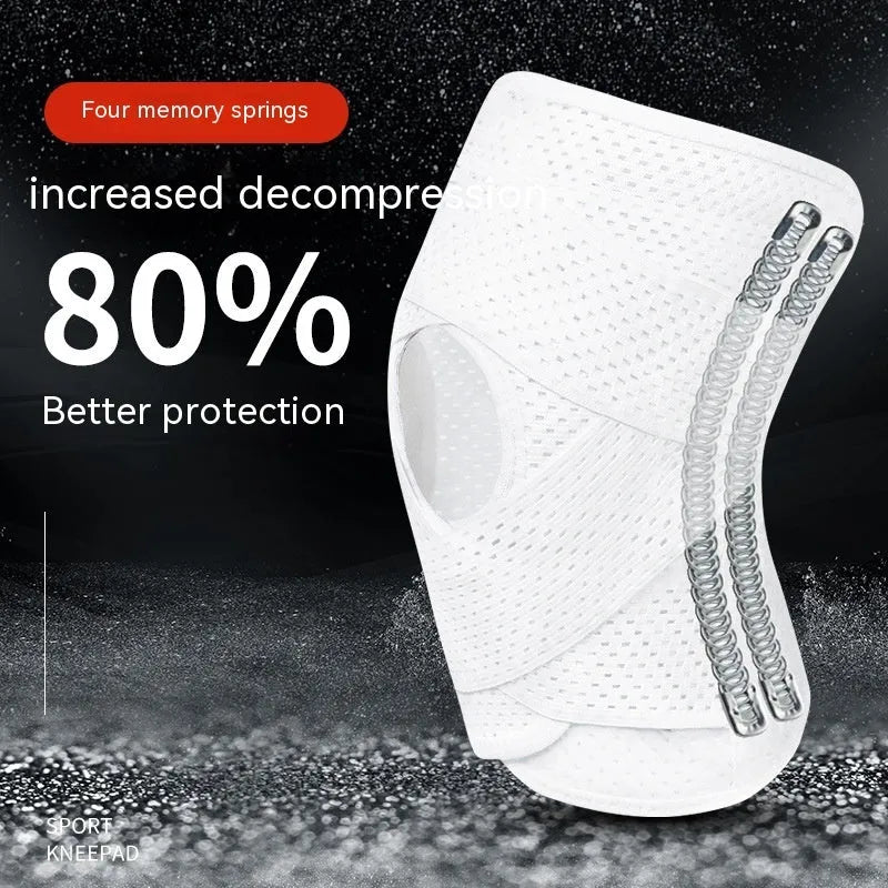Black mesh knee protective sleeve for meniscus and patellar injury recovery shown on adult leg
