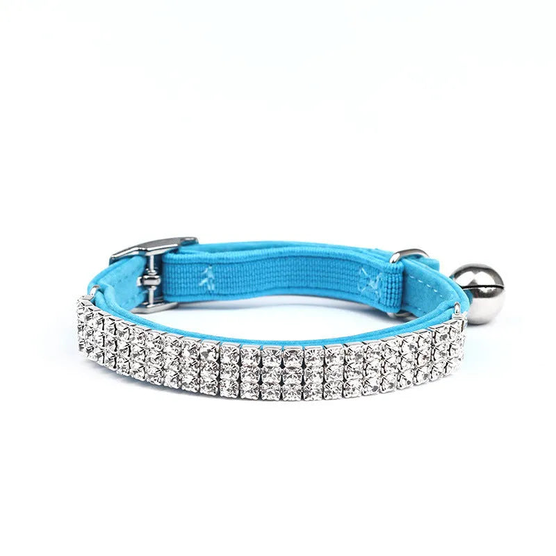 Adjustable suede velvet cat collar with rhinestone decoration in multiple colours