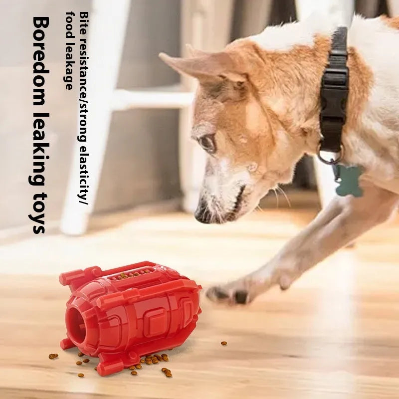 Pet food leakage toy in bright red, made from TPR material, designed for dog bite and chew treat dispensing play