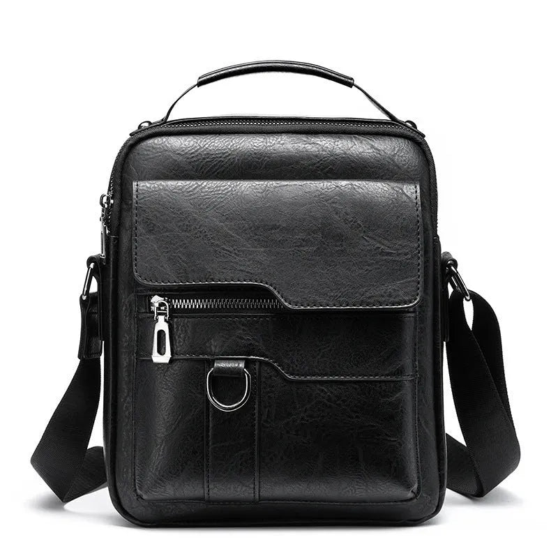 Men's one shoulder retro business crossbody bag in waterproof PU leather, solid colour, with tablet carrying option