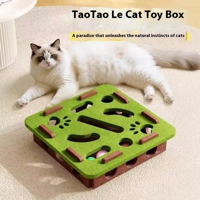 Rectangular felt cat scratching toy box with central hole in grey, green brown, or camel white colour