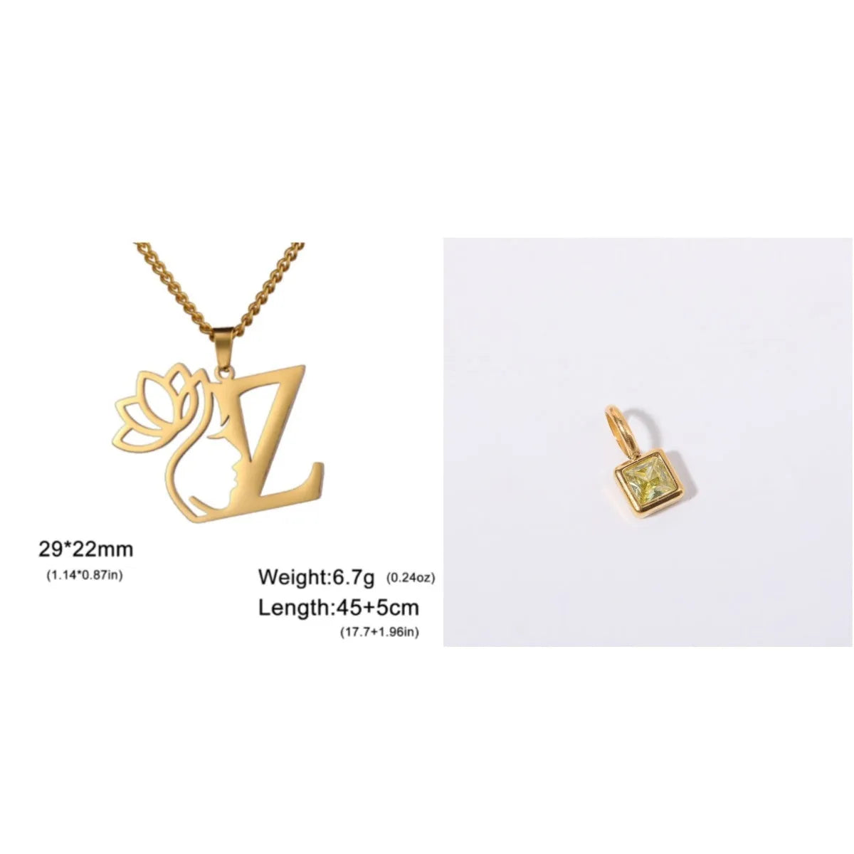 Stainless steel cross chain necklace with single pendant in gold or silver colour