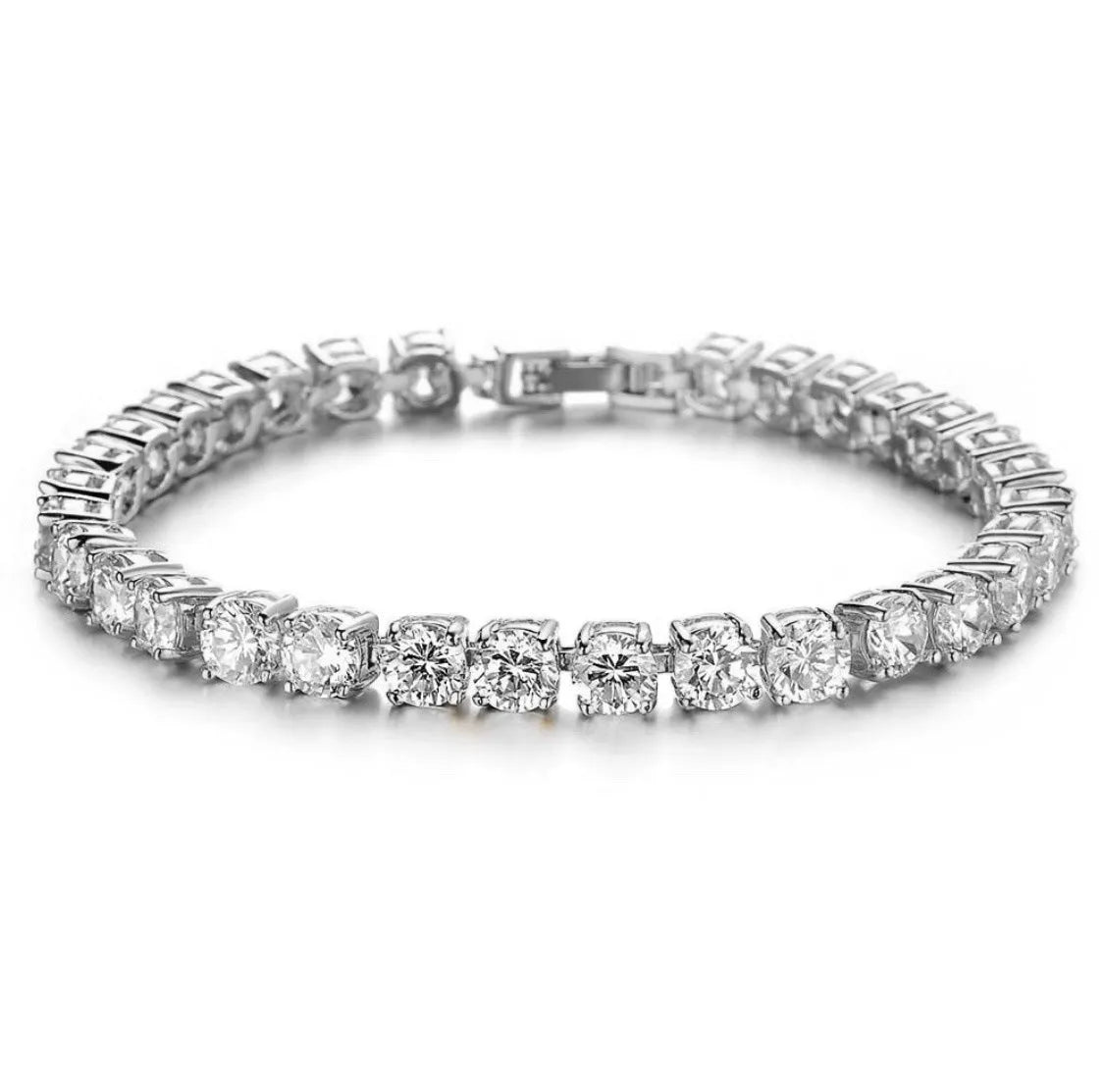 Men's geometric hip hop bracelet with single row rhinestones and zirconia tennis charm