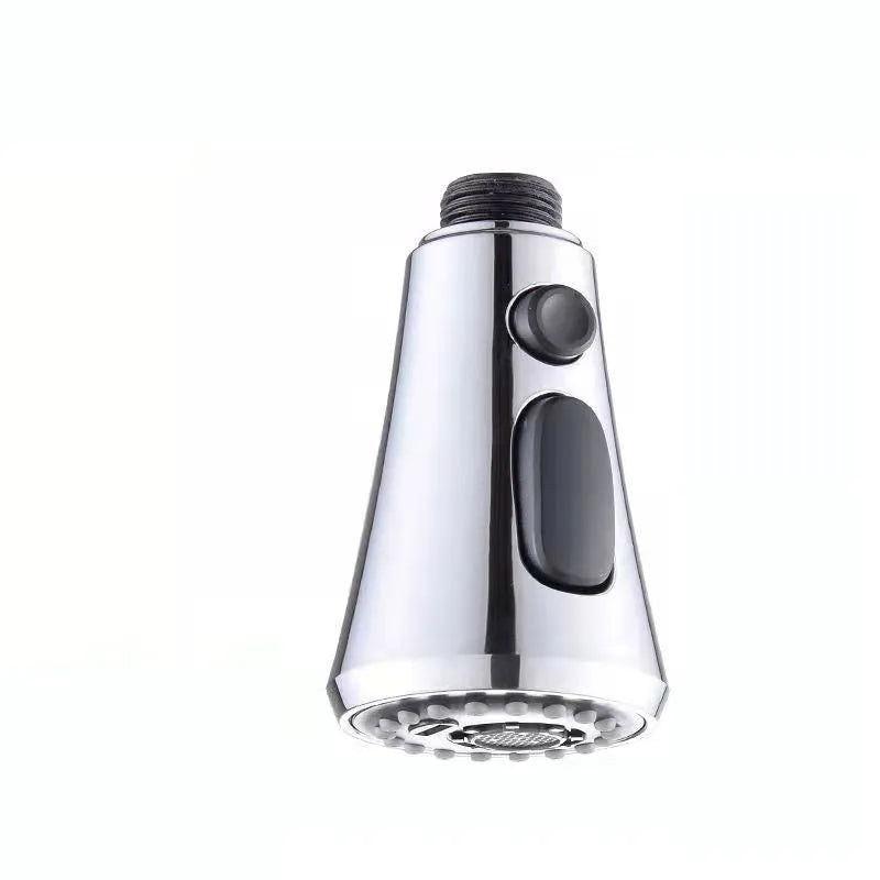 Silver universal pressurised kitchen faucet sprayer with rotating head and three-mode selector
