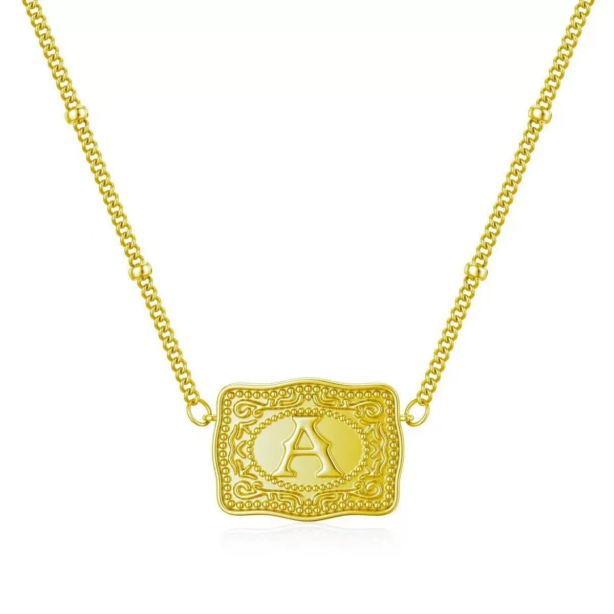Personalised letters necklace in copper with electroplated gold or white finish showing alphabet selection