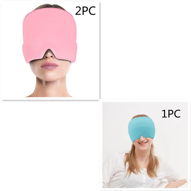 Black elastic cloth gel eye mask for headache relief with adjustable headband