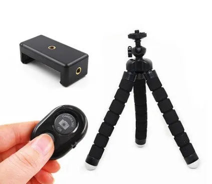 Black flexible mini octopus tripod with bendable legs and 1/4-20 camera mount screw