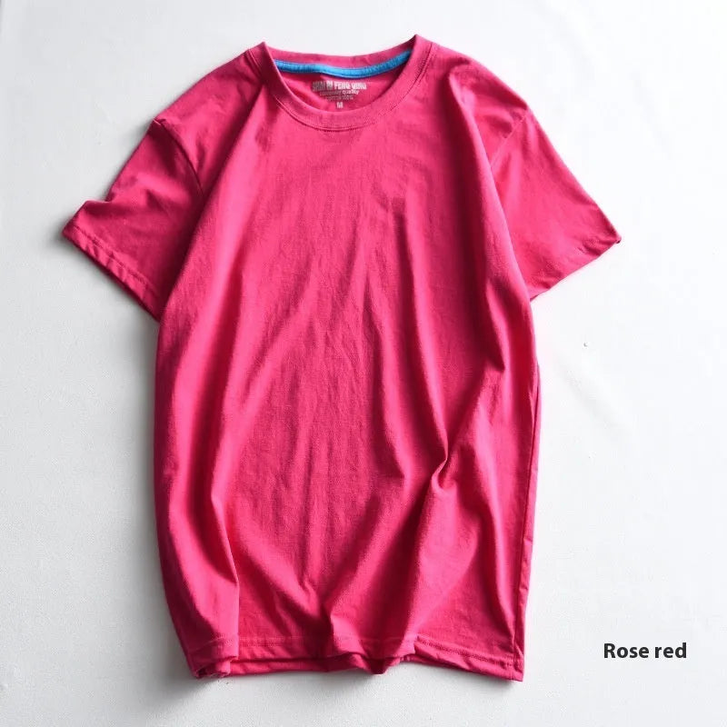 Men's solid colour round neck cotton t-shirt on a hanger