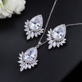 Silver-tone jewellery set with cubic zirconia stones including necklace, bracelet and earrings for formal events