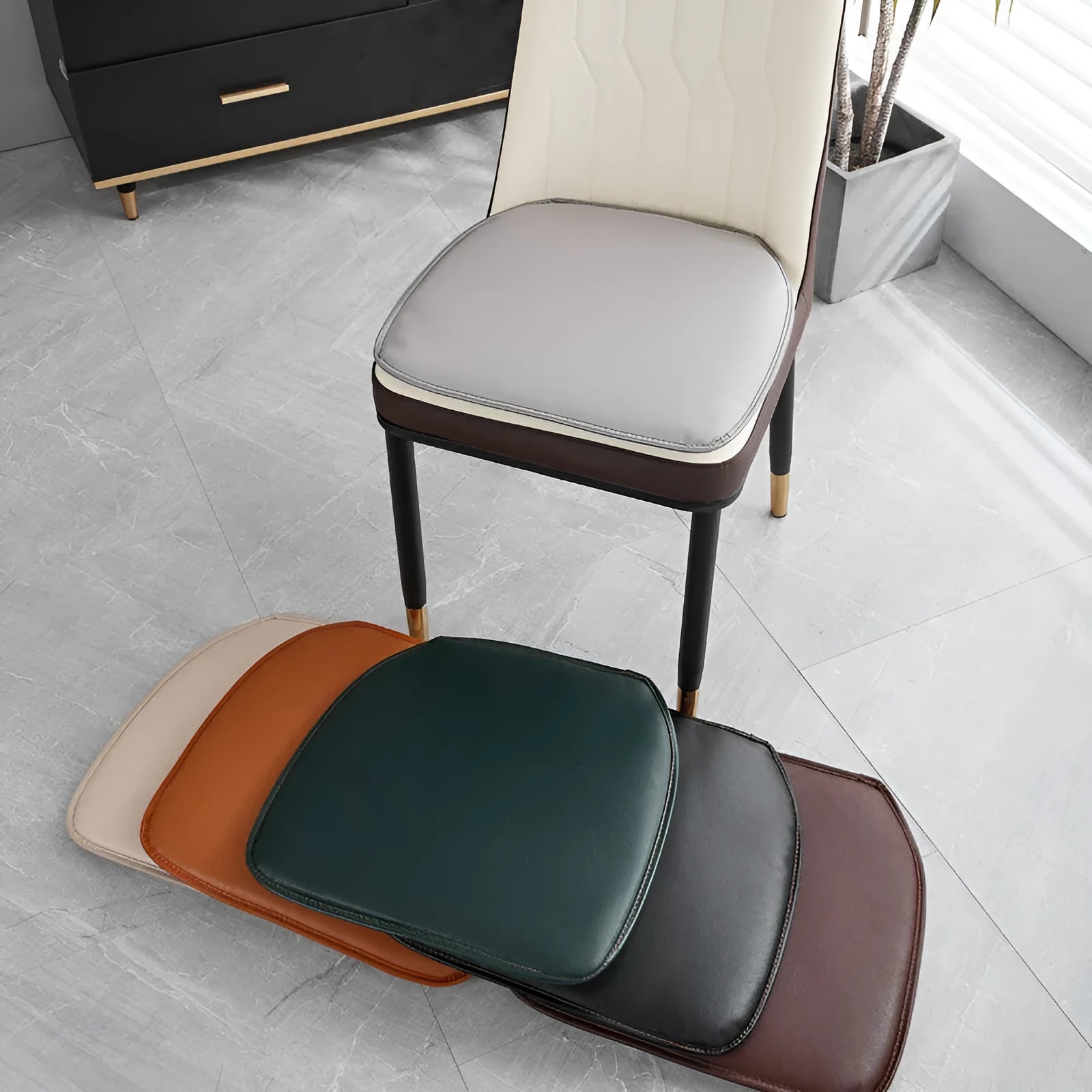 Leather horseshoe-shaped seat cushion in solid colour with non-slip design for chairs