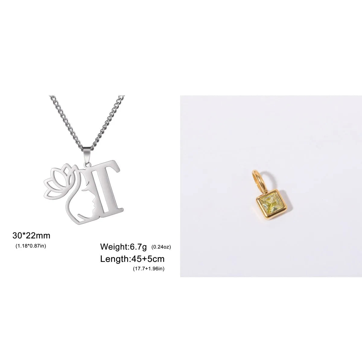 Stainless steel cross chain necklace with single pendant in gold or silver colour