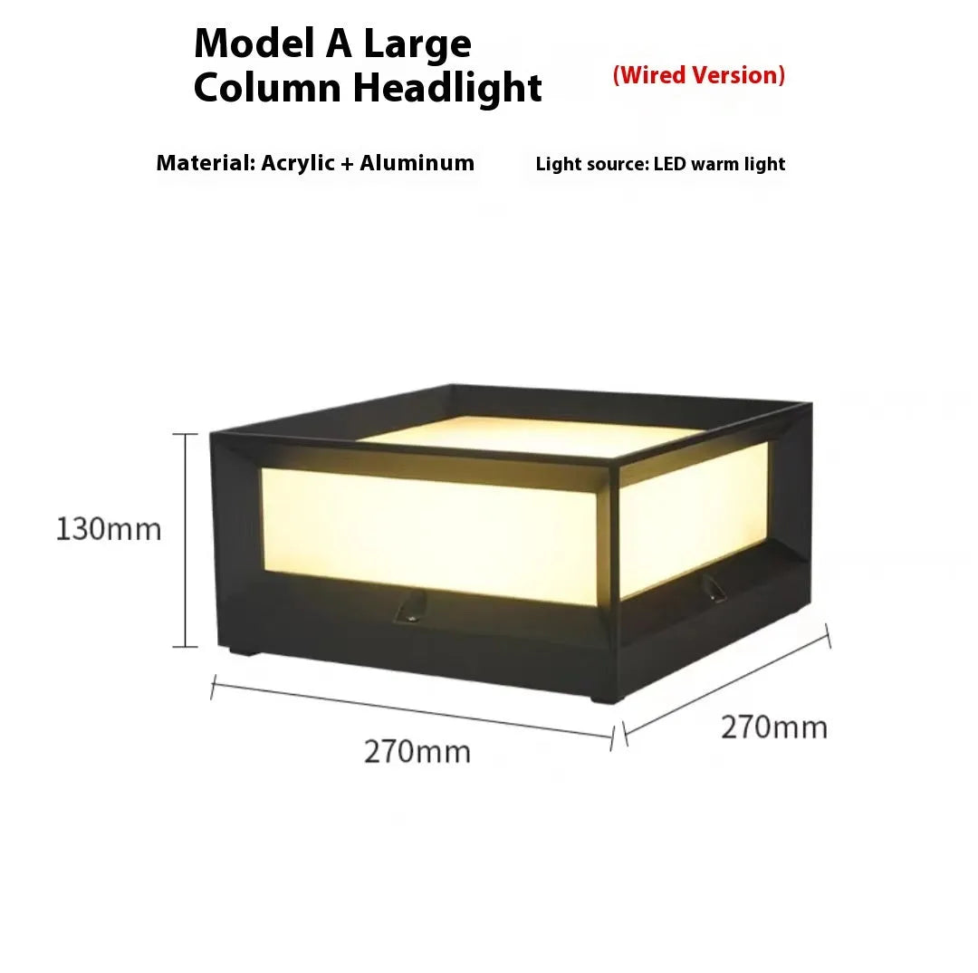 Silver aluminium solar-powered LED column light for outdoor wall mounting.