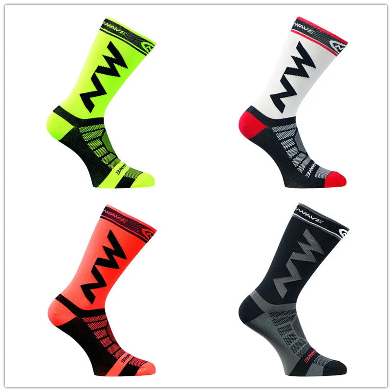 Breathable knee-high nylon road bicycle socks in black for EU 39-45