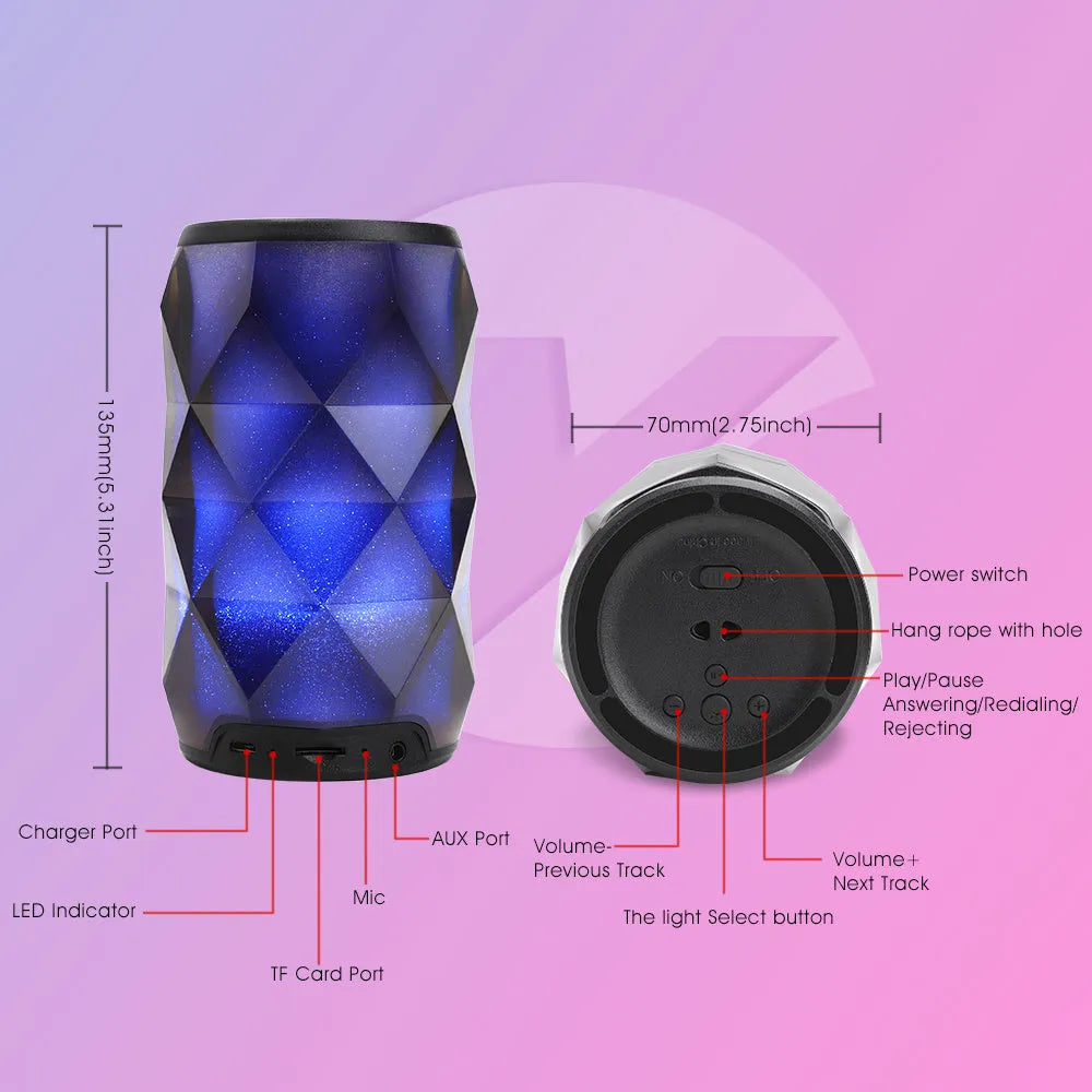 Black crystal diamond cut Coke can shaped Bluetooth lantern speaker with colourful LED starry sky lighting effect.