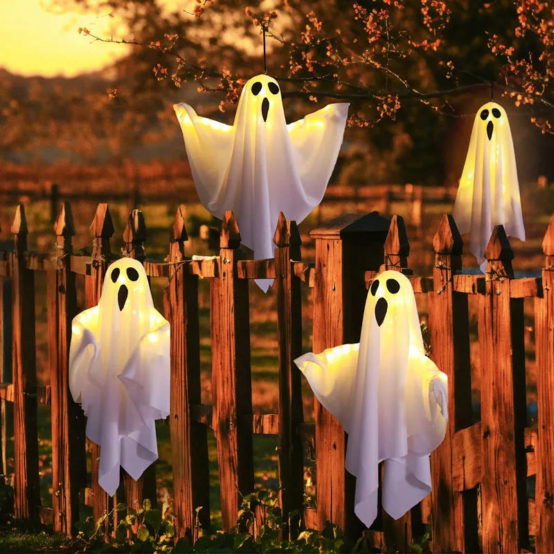 White cloth ghost Halloween light with 4.5V button battery for indoor party decoration