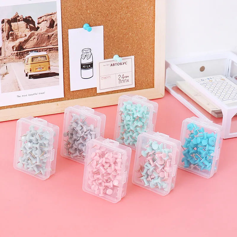 Morandi colour pushpins set showing push-button, five-pointed star, and button-style decorative nails