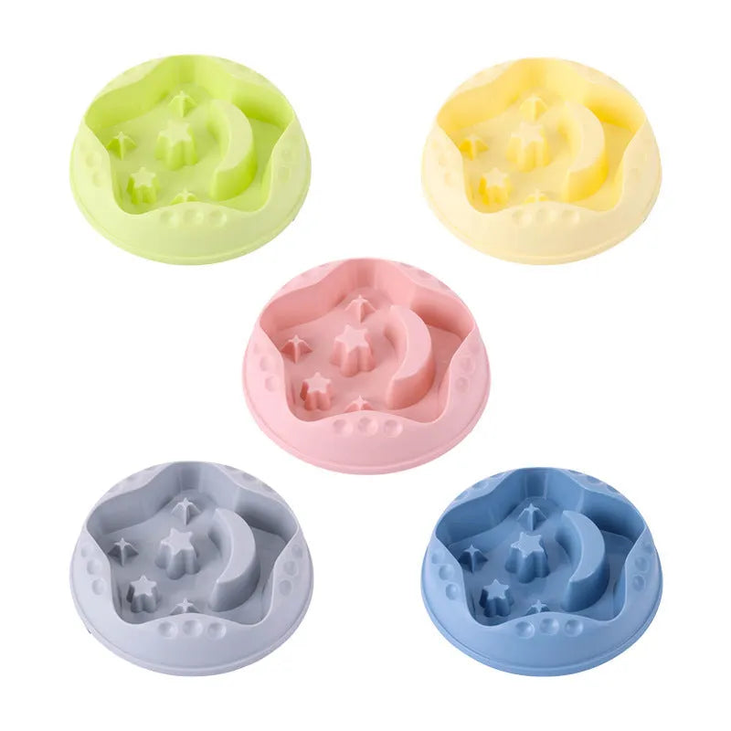 Dog slow feeder bowl with moon, star, and wing pattern in blue colour, large capacity design for feeding and water