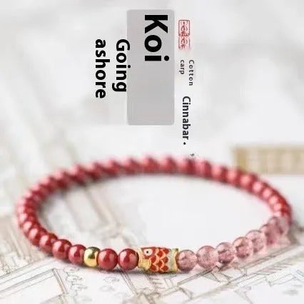 Purple cinnabar and strawberry quartz women's bracelet with lucky beads and peach blossom retro design