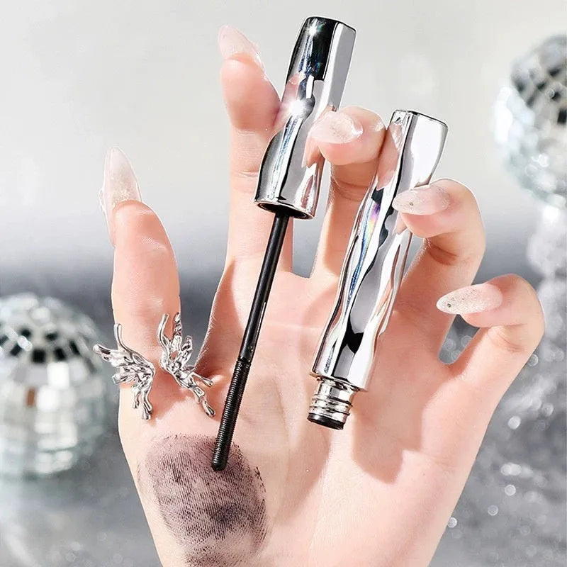 Waterproof long thick steel tube mascara in black and brown shades with optional eyelash curler