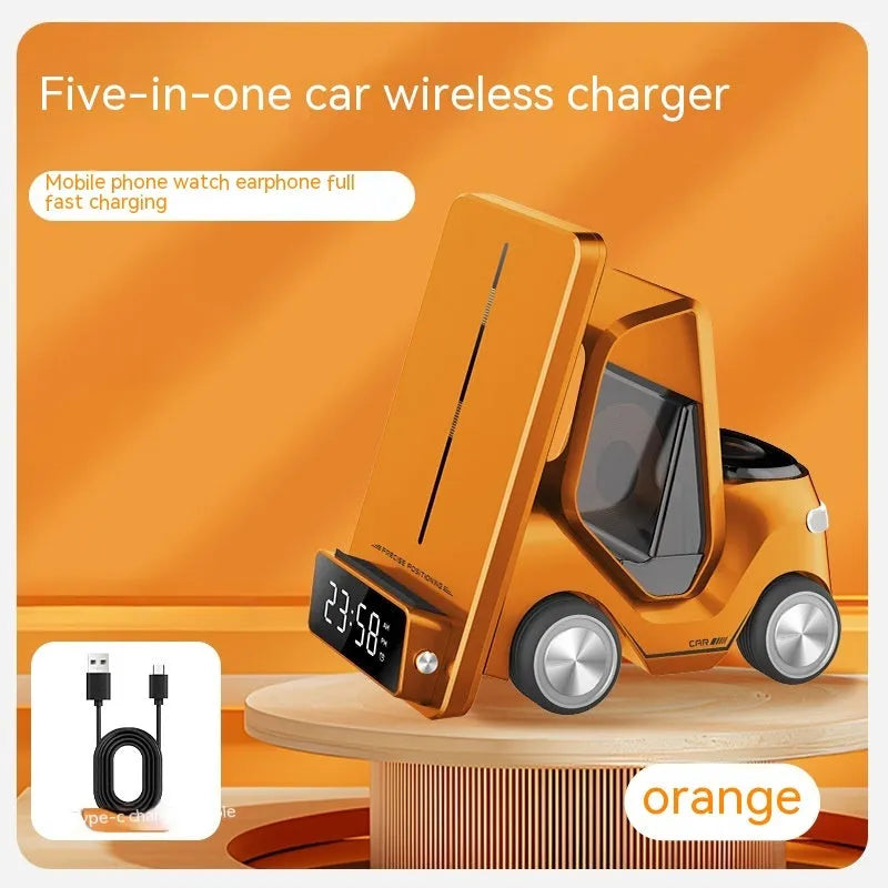 Gray, orange, white, and yellow 15W three-in-one wireless charging bracket for mobile phones and smartwatches