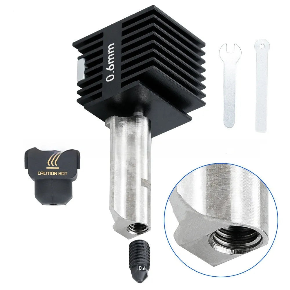 Bambu Lab A1 Mini 3D printer hardened steel hot end nozzle assembly with silicone sleeve