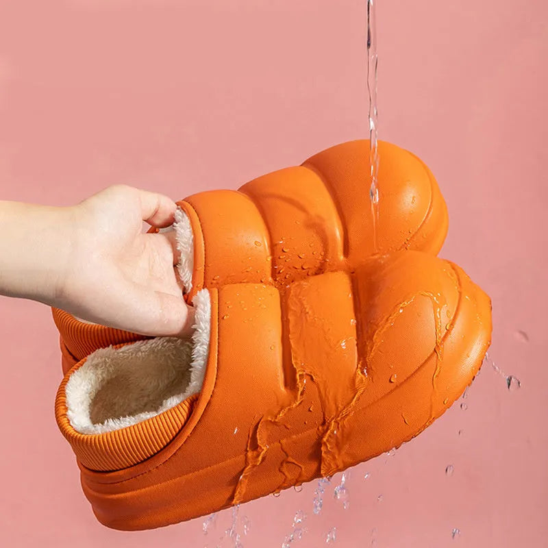 Waterproof EVA garden slippers with non-slip sole and plush lining in various colours