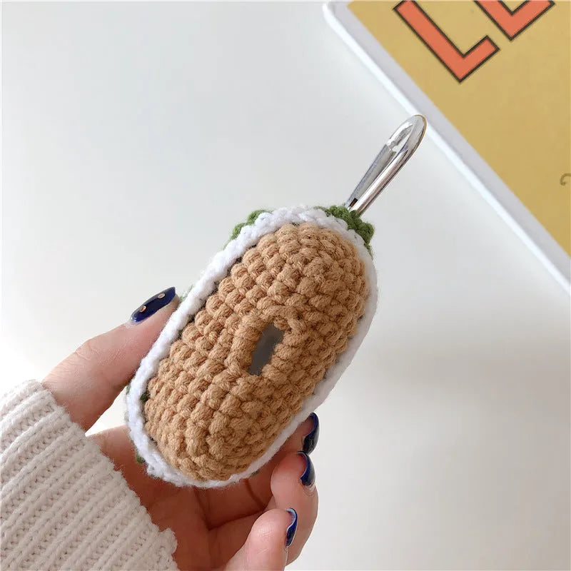 Green knitted Christmas tree Bluetooth headset case for AirPods with hook
