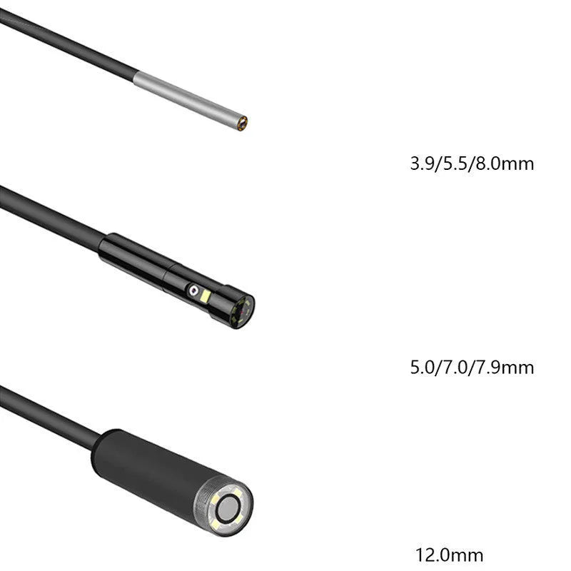 Handheld industrial endoscope with 4.5-inch colour screen and 1 metre inspection cable extended