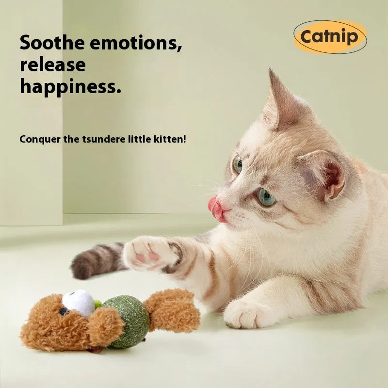 Plush catnip toy with animal doll, mint ball, and bell for cats