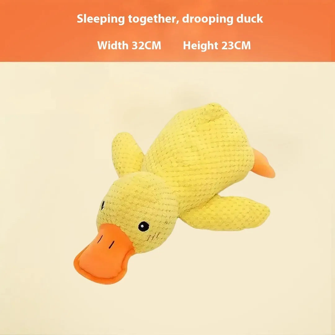 Bite-resistant puppy plush toy collection showing rechargeable duck, donkey, elephant, and dog styles