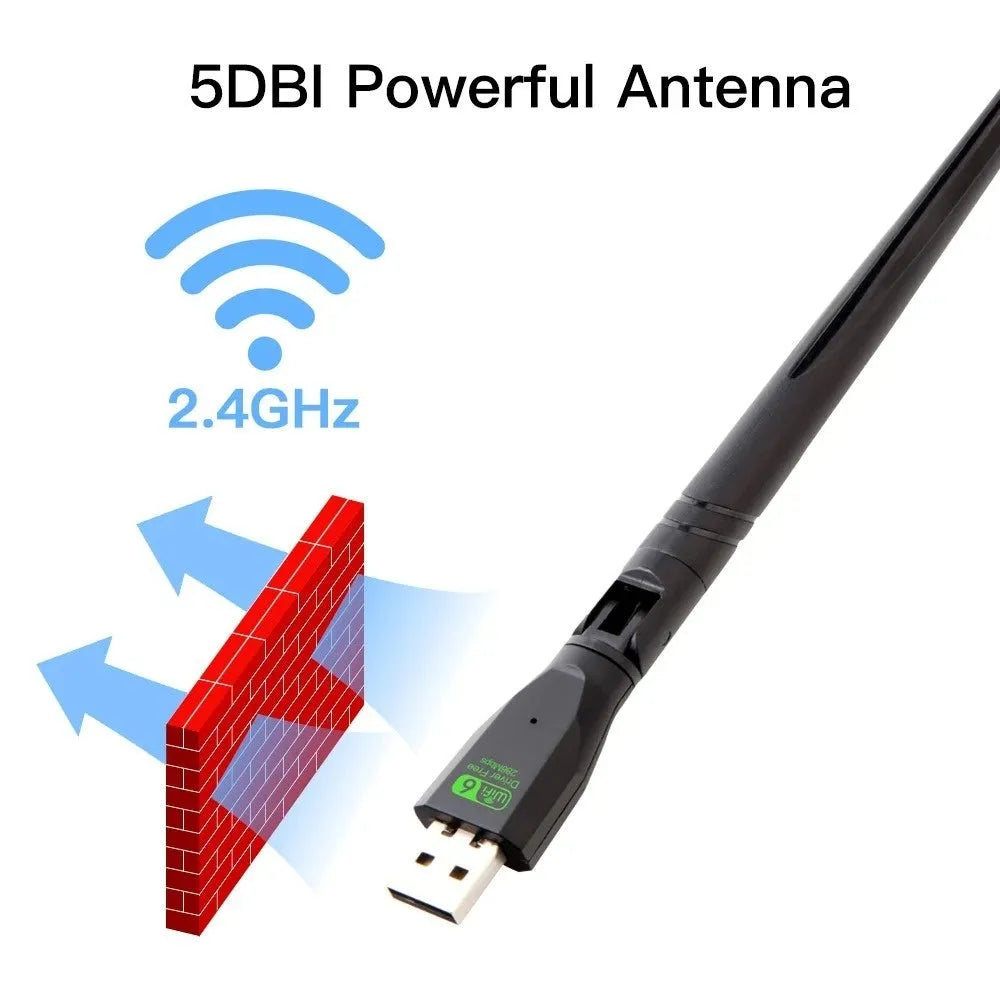 Black WiFi 6 USB wireless network card adapter for desktop and laptop computers